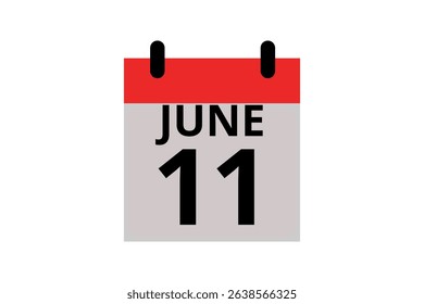 11 June calendar icon text page monthly web design on red, black and white background vector, icon, or illustration with the month of June 11