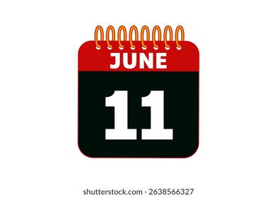 11 June calendar icon text page monthly web design on red, black and white background vector, icon, or illustration with the month of June 11