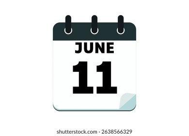 11 June calendar icon text page monthly web design on red, black and white background vector, icon, or illustration with the month of June 11