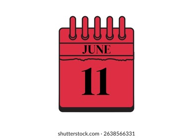 11 June calendar icon text page monthly web design on red, black and white background vector, icon, or illustration with the month of June 11