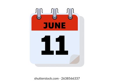 11 June calendar icon text page monthly web design on red, black and white background vector, icon, or illustration with the month of June 11