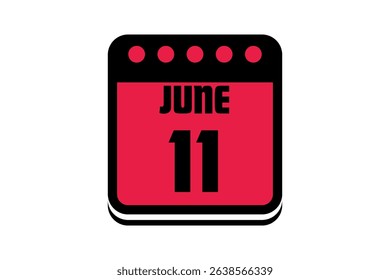 11 June calendar icon text page monthly web design on red, black and white background vector, icon, or illustration with the month of June 11