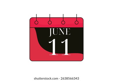 11 June calendar icon text page monthly web design on red, black and white background vector, icon, or illustration with the month of June 11