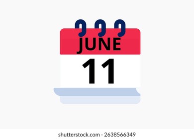 11 June calendar icon text page monthly web design on red, black and white background vector, icon, or illustration with the month of June 11