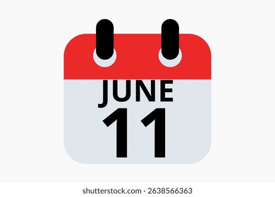 11 June calendar icon text page monthly web design on red, black and white background vector, icon, or illustration with the month of June 11