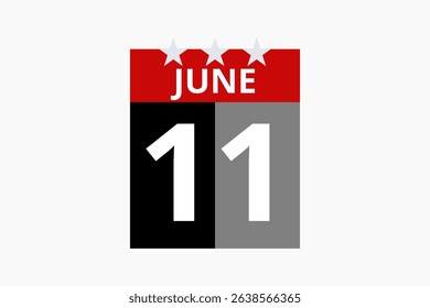 11 June calendar icon text page monthly web design on red, black and white background vector, icon, or illustration with the month of June 11