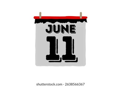 11 June calendar icon text page monthly web design on red, black and white background vector, icon, or illustration with the month of June 11
