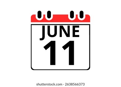 11 June calendar icon text page monthly web design on red, black and white background vector, icon, or illustration with the month of June 11