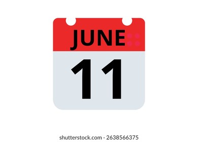 11 June calendar icon text page monthly web design on red, black and white background vector, icon, or illustration with the month of June 11
