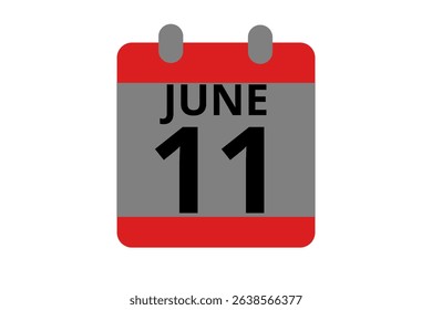 11 June calendar icon text page monthly web design on red, black and white background vector, icon, or illustration with the month of June 11