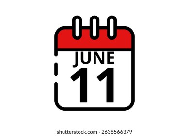11 June calendar icon text page monthly web design on red, black and white background vector, icon, or illustration with the month of June 11