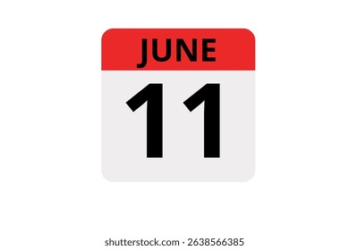 11 June calendar icon text page monthly web design on red, black and white background vector, icon, or illustration with the month of June 11