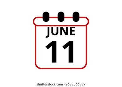 11 June calendar icon text page monthly web design on red, black and white background vector, icon, or illustration with the month of June 11