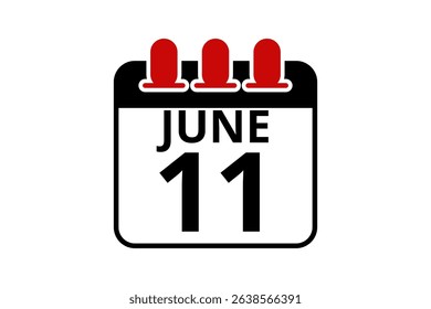 11 June calendar icon text page monthly web design on red, black and white background vector, icon, or illustration with the month of June 11