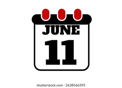 11 June calendar icon text page monthly web design on red, black and white background vector, icon, or illustration with the month of June 11