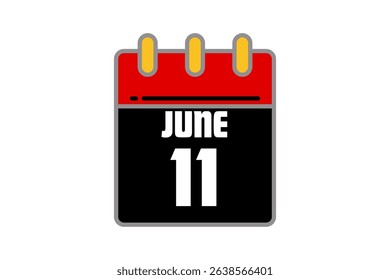 11 June calendar icon text page monthly web design on red, black and white background vector, icon, or illustration with the month of June 11