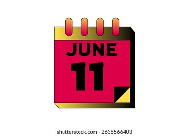 11 June calendar icon text page monthly web design on red, black and white background vector, icon, or illustration with the month of June 11