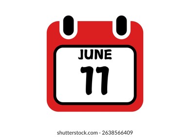 11 June calendar icon text page monthly web design on red, black and white background vector, icon, or illustration with the month of June 11