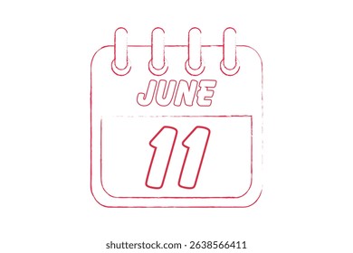 11 June calendar icon text page monthly web design on red, black and white background vector, icon, or illustration with the month of June 11
