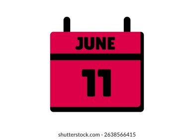 11 June calendar icon text page monthly web design on red, black and white background vector, icon, or illustration with the month of June 11