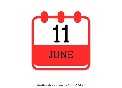 11 June calendar icon text page monthly web design on red, black and white background vector, icon, or illustration with the month of June 11