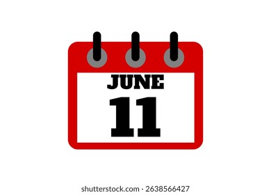 11 June calendar icon text page monthly web design on red, black and white background vector, icon, or illustration with the month of June 11