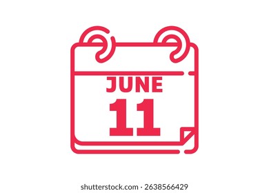 11 June calendar icon text page monthly web design on red, black and white background vector, icon, or illustration with the month of June 11