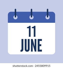 11 June Calendar, Isolated Vector Calendar.