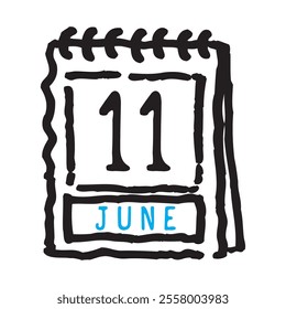 11 June date calendar - A simple yet elegant line art illustration of a date calendar captures the essence of organization and timekeeping. The clean lines and minimalistic design 