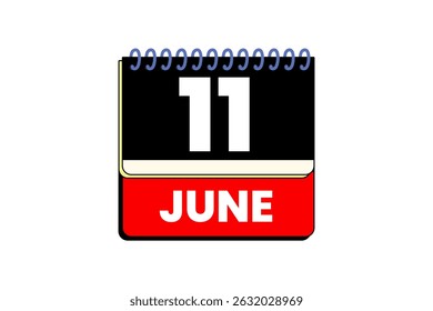 11 June month single day vector, illustration, calendar with red, black and white color background calendar icon of June 11