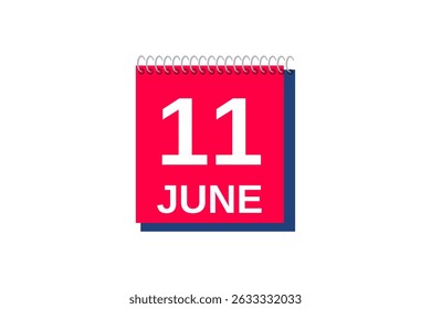 11 de junio mes Vector de un solo día, ilustración, calendario con rojo, azul y blanco color de fondo icono de calendario del 11 de junio