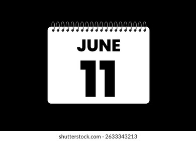 11. Juni Monat einzelne Tag Vektor, Illustration, Kalender mit schwarz-weißer Farbe Hintergrund Kalender Symbol vom 11. Juni