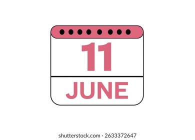 11 June month single day vector, illustration, calendar with peach, black and white color background calendar icon of June 11