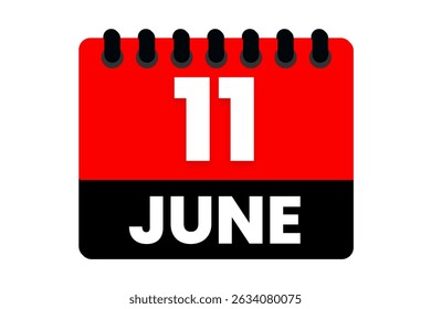11 June month single day vector, illustration, calendar with red, black and white color background calendar icon of June 11