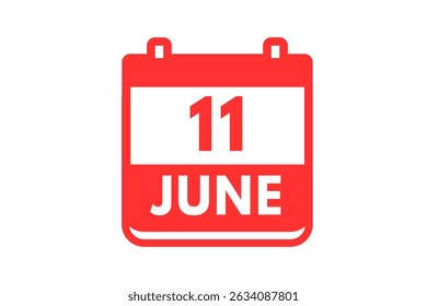 11 June month single day vector, illustration, calendar with red and white color background calendar icon of June 11
