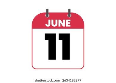 11 de junio mes Vector de un solo día, ilustración, calendario con rojo, negro y blanco color de fondo icono de calendario del 11 de junio