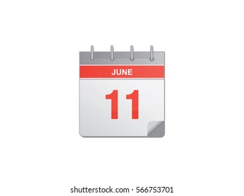 11 June red calendar vector illustration on white background