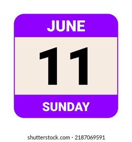 11 June, Sunday. Date template. Useful design for calendar or event promotion. Vector illustration EPS 10 File.