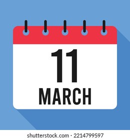 11 March Calendar.  Blue Background. 
Vector Calendar.