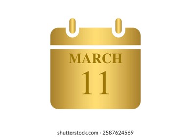 11 March calendar icon text page monthly web design on Golden and white background vector, icon, or illustration with the month of March 11