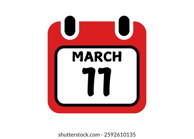 11 March calendar icon text page monthly web design on red, black and white background vector, icon, or illustration with the month of March 11