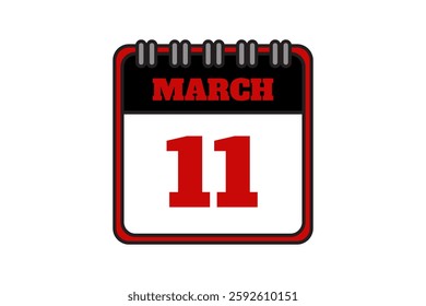 11 March calendar icon text page monthly web design on red, black and white background vector, icon, or illustration with the month of March 11