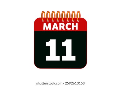 11 March calendar icon text page monthly web design on red, black and white background vector, icon, or illustration with the month of March 11