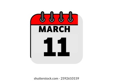 11 March calendar icon text page monthly web design on red, black and white background vector, icon, or illustration with the month of March 11