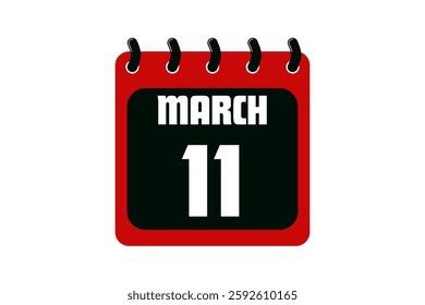 11 March calendar icon text page monthly web design on red, black and white background vector, icon, or illustration with the month of March 11