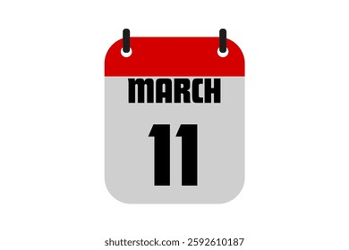 11 March calendar icon text page monthly web design on red, black and white background vector, icon, or illustration with the month of March 11