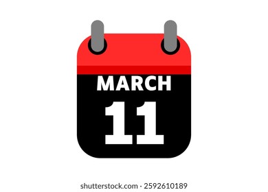 11 March calendar icon text page monthly web design on red, black and white background vector, icon, or illustration with the month of March 11
