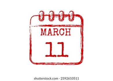 11 March calendar icon text page monthly web design on red and white background vector, icon, or illustration with the month of March 11