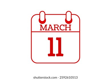 11 March calendar icon text page monthly web design on red and white background vector, icon, or illustration with the month of March 11