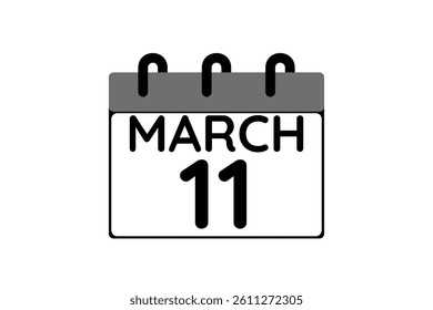 11 March calendar icon text page monthly web design on black and white background vector, icon, or illustration with the month of March 11